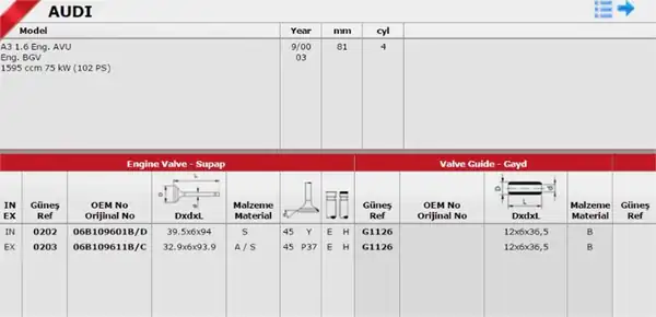 GÜNEŞ 0202-0203 | Subap Tk Golf IV Passat A3 1 6 8v BFQ BSE 1100816