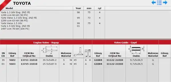 GÜNEŞ 5602-5603 | Takım Subap Toyota Yaris 99 05 1 3 1 5 1nzfe 2nzfe