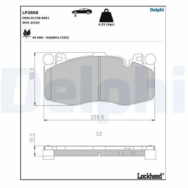 DELPHI LP3868 | Fren Balatası Ön Bmw X5 F15 F16 X6 Series 2014
