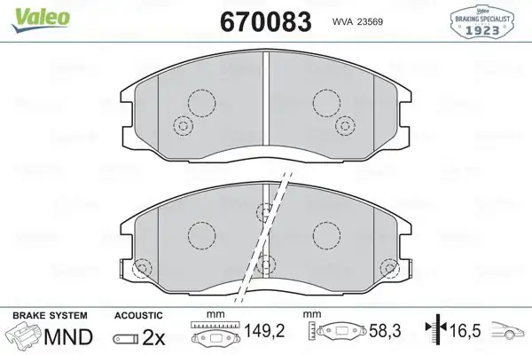 Valeo 670083 Fren Balatası Ön Hyundai Santafe 01 06 Trajet 99 Ssangyong Actyon 08 12