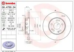 BREMBO 08.4750.34 | Fren Diski Ön Düz 284 mm Mercedes W124 85 / 93 | 2 Adet