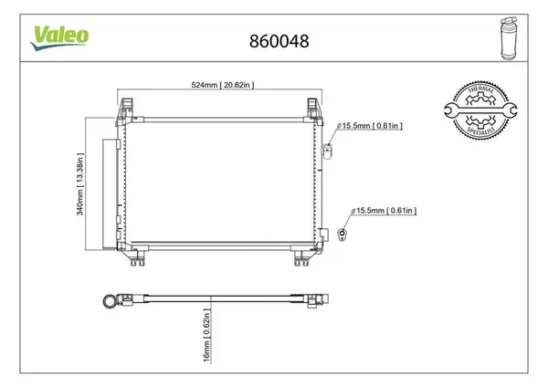Valeo 860048 Klima Radyatörü Toyota Yaris 1 4 D4d 2005 524x340x16