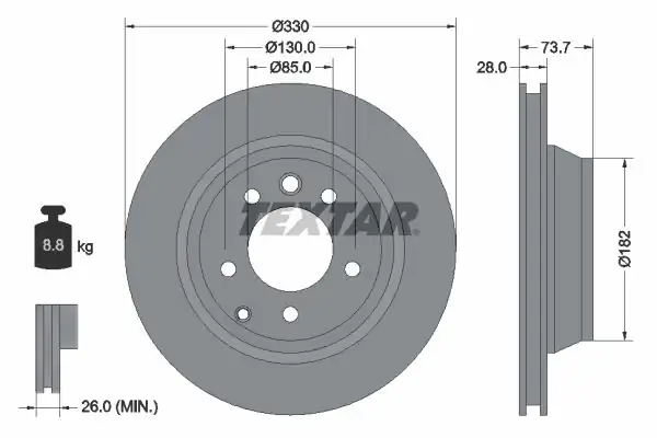 TEXTAR 92122005 | Fren Diski VW Touareg Q7 Arka 330x28 2 Adet