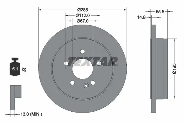 TEXTAR 92090003 | Fren Diski 163 ML Arka E M Tek