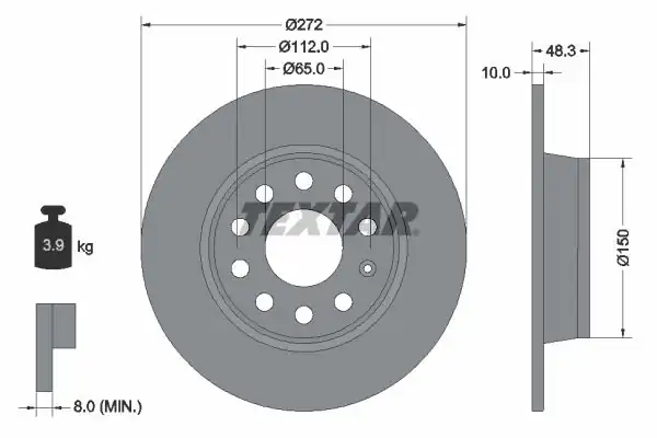 TEXTAR 92224903 | Fren Diski Arka VW Golf V VI Jetta Caddy A3 Leon 272x10 2 Adet