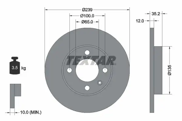 TEXTAR 92010603 | Fren Diski VW A80 Golfıı Vento Ön 239x12 2 Adet