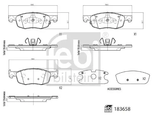 Febi Bilstein 183658 Fren Balatası Mazda Toyota Yaris 1 0 1 5 1 5 Hybrid 20