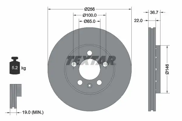 TEXTAR 92082205 | Fren Diski Ön Golf4 Bora A3 Toledo Polo Bm 97 2 Adet