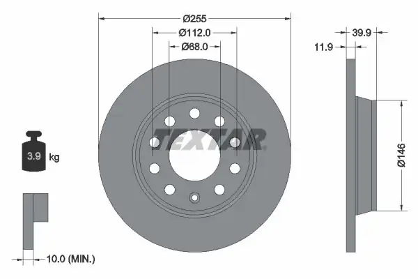 TEXTAR 92106303 | Fren Diski VW A4 01 08 Arka 255x12 2 Adet