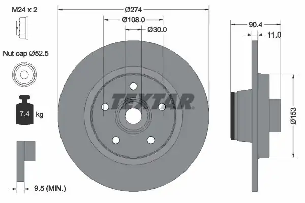 TEXTAR 92196203 | Fren Diski 415 Arka Cıtan Kangoo 2 Adet