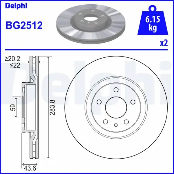 DELPHI BG2512 | Ön Fren Aynası Diski Doblo III Egea 1 3 1 6 2 0 10 Alfa Romeo 147 156 5 Bijon 284mm