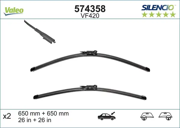 Valeo 574358 Silecek Flat Blade X2 Vm420 650 650 Seat Leon 05 65 65