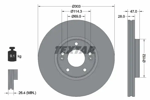 TEXTAR 92273303-2 | Fren Diski Ön Opırus Grandeur Benzin 03 06 2 Adet