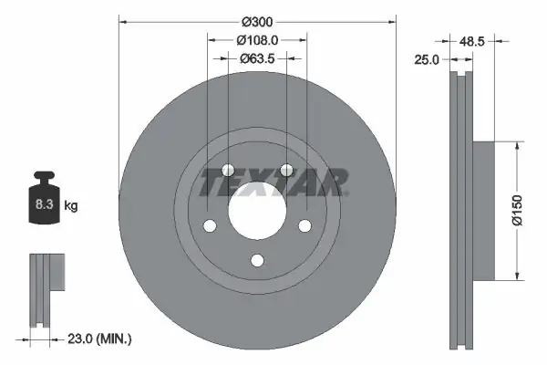TEXTAR 92141305 | Fren Diski Ön Ford Focus C Max Connect Kuga Volvo C30 C70 S40 V40 V50 03 07 2 Adet