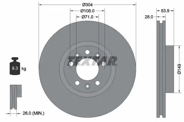 TEXTAR 92287203 | Fren Diski Opel Vivaro C Zafira Life 304mm Ön 2 Adet 1964707