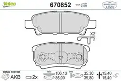 VALEO 670852 | Fren Balatası Arka-Mitsubishi Lancer 03-11 Outlander 03-11