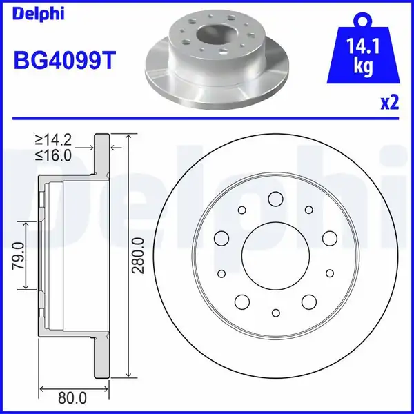 DELPHI BG4099T | Fren Diski Arka 5d 280 mm Peugeot Boxer Citroen Jumper Fiat Ducato 06 16 Jant