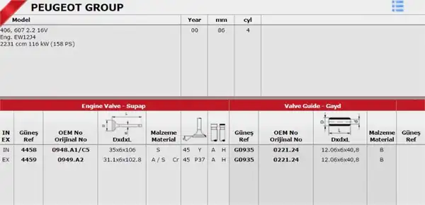 GÜNEŞ 4458-4459 | Subap Takımı Emme Egsoz 206 307 C4 Vts Ew10j4s 2 0 607 406 807 C8 Ew12j4 2 2 16v