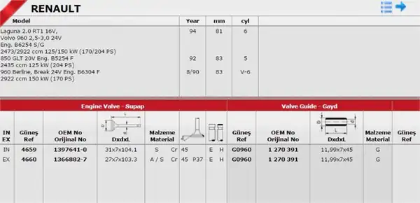 GÜNEŞ 4659-4660 | Subap Takımı Laguna Safrane 960 2 0 Rt1 16v N7q 1961520