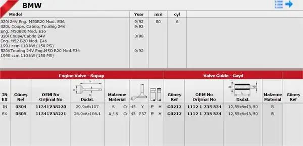 GÜNEŞ 0504-0505 | Subap Tk Bmw E34 E36 320i 520i M50b20 M50 M52
