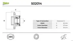 VALEO 502014 | Arka Teker Rulmanı Albea Brava Bravo Idea Linea Palio Punto Siena Stilo 1.2 / 1.4 / 1,5 / 1,61,3Mjt