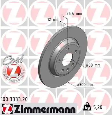 Zimmermann 100 3333 20 Fren Diski Arka Audi A4 A5 A6 Q5 300x12 08 16 2 Adet