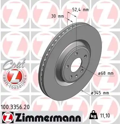 ZIMMERMANN 100.3356.20 | Fren Diski Ön A4 A5 A6 A7 Q5 2009 > Macan 14 > | 2 Adet