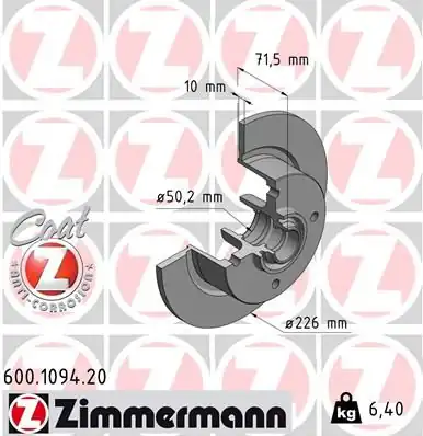Zimmermann 600 1094 20 Fren Diski Ön VW Kaefer 1200 1302 1500 1600 2 Adet