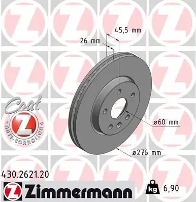 Zimmermann 430 2621 20 Opel Astra J Fren Disk Ön 276mm 569073 1 Adet
