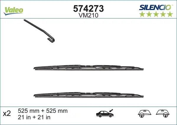 Valeo 574273 Silecek Silencio Seti 52 5 52 5 Vm210 Land Rover Discovery 2 525 525