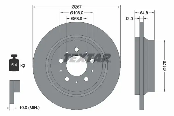 TEXTAR 92100703 | Textar Fren Diski Volvo S60 S70 V70 Xc60 99 287mm Arka 2 Adet