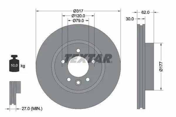 TEXTAR 92134505 | Fren Diski L Rover III R Rover Sport 2 7 Ön Tek