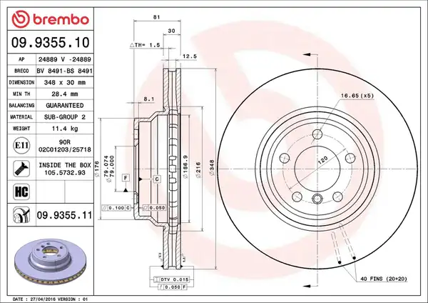 BREMBO 09935511 | Fren Diski Ön Bmw E65 E66
