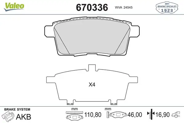 Valeo 670336 Fren Balatası Arka Mazda Cx 7 Cx9 2 3 3 5 3 7 06