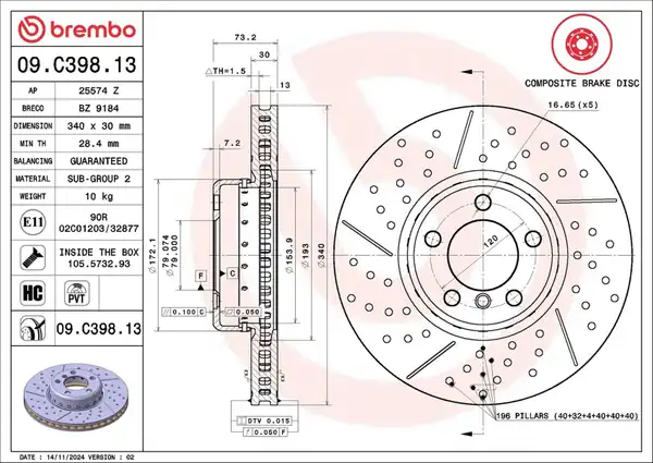 BREMBO 09C39813 | Fren Diski Ön Bmw F20 F21 F22 F23 F30 F31 F34 F32 F33 F36 M Performance