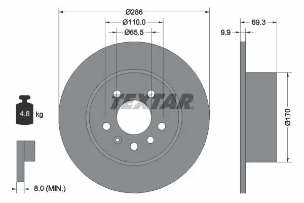 TEXTAR 92075703 | Fren Diski Opel Vectra B 5 Bijon Arka 2 Adet
