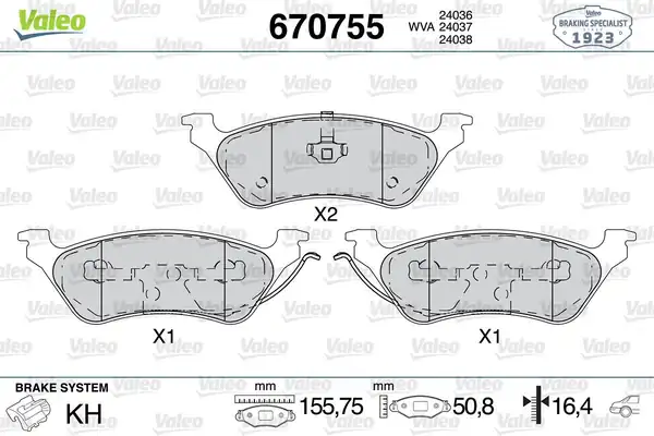Valeo 670755 Fren Balatası Arka 597413 Chrysler Voyager 2 4 2 5 3 3