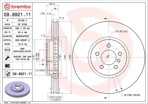 BREMBO 09992111 | Fren Diski Ön Bmw E70 F15 E71 F16