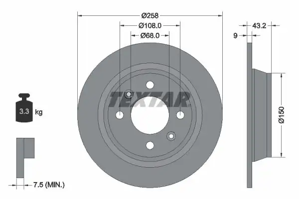 TEXTAR 92048500 | Fren Diski Saab 900 258mm Arka 2 Adet