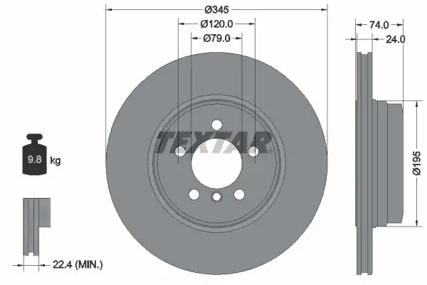 TEXTAR 92155005 | Fren Diski E 65 66 Arka Tek