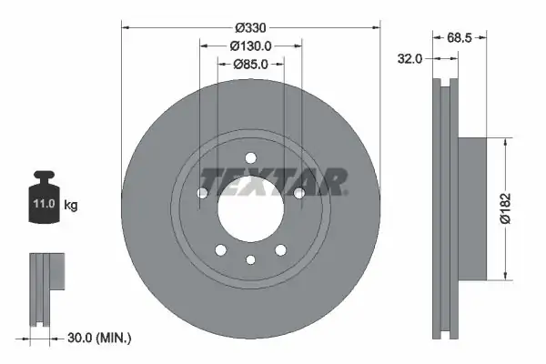 TEXTAR 92121505 | Fren Diski VW Touareg Cayenne Ön Sol 330x32