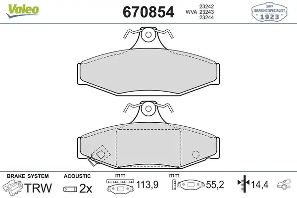 Valeo 670854 Fren Balatası Arka Ssangyong Korando 99 06 Musso 97 06