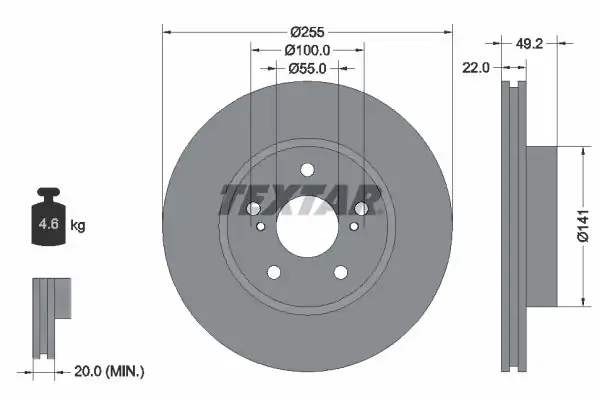 TEXTAR 92179503 | Fren Diski Prius 1 5 Hybrid 03 09 Ön 2 Adet