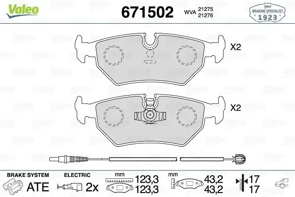 Valeo 671502 Fren Balatası Arka Fişli Wva 20961 Peugeot 806