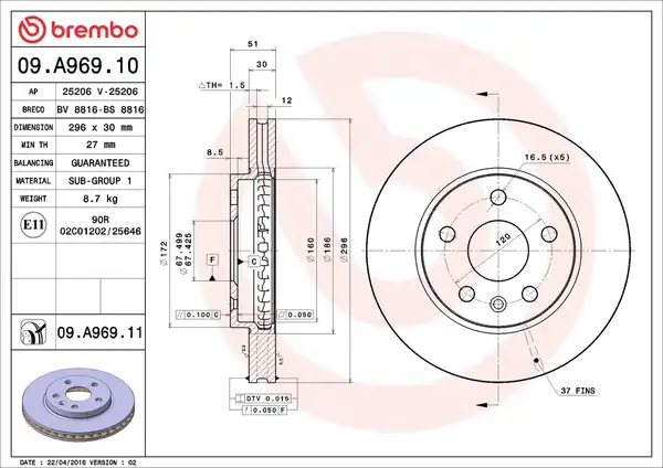 BREMBO 09A96910 | Ön Fren Aynası Insignia A 08 Saab 9 5 Ys3g 10 16 Jant 296x30x5dlxhavali 13501307 569063