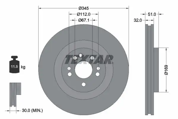 TEXTAR 92103205 | Fren Diski 163 ML Ön Y M Tek