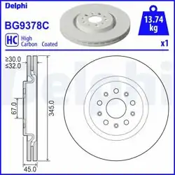 DELPHI BG9378C | Fren Diski (Tekli Paket)-Boyalı, Delikli