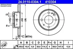 ATE 24.0110-0304.1 | Fren Diski Smart 454 Arka Forfour / Colt | 2 Adet