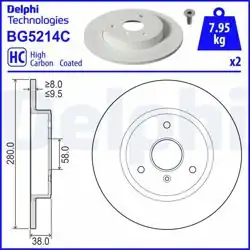 DELPHI BG5214C | Fren Diski (Çiftli Paket)-Boyalı, Delikli