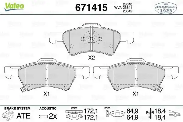 Valeo 671415 Fren Balatası Ön Wva 23640 Chrysler Voyager 2 4 2 5 3 3